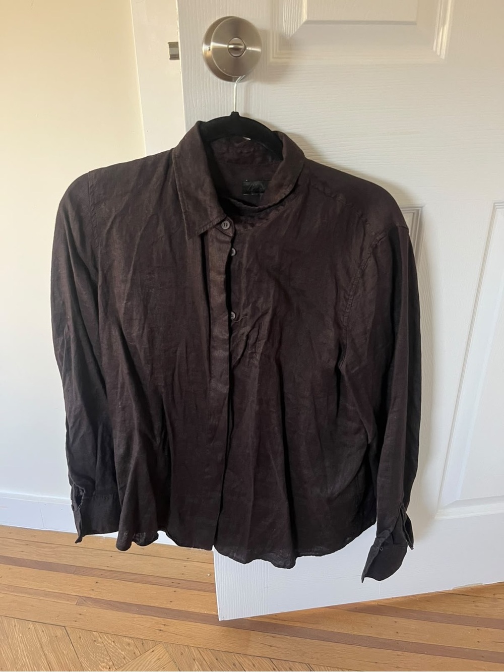 Zara women’s Dark Brown linen Lightweight Button-Up Shirt and pants size XL - Picture 3 of 5